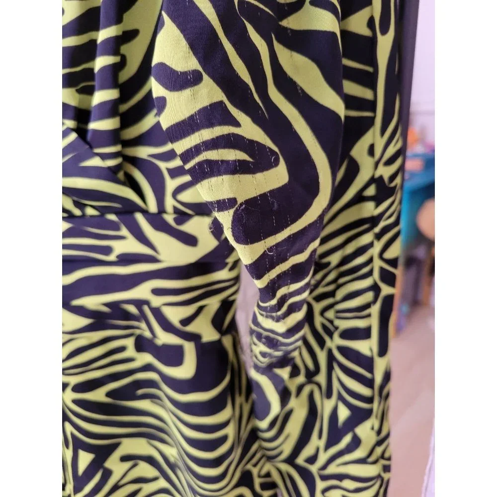 Rent the runway size 4 low cut ronny kobo zebra print green dress ruffle animal